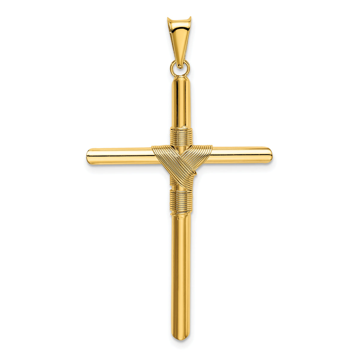 14K Polished w/Center Wrap Tube Cross Pendant-K6186