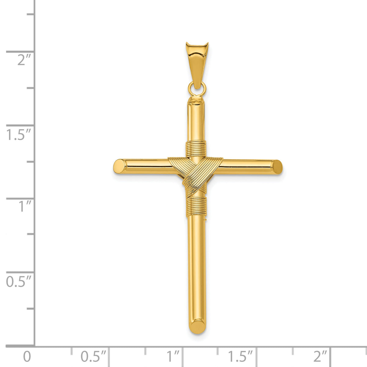 14K Polished w/Center Wrap Tube Cross Pendant-K6186