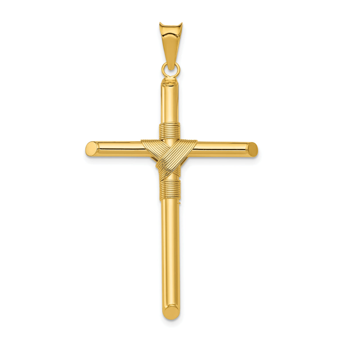 14K Polished w/Center Wrap Tube Cross Pendant-K6186