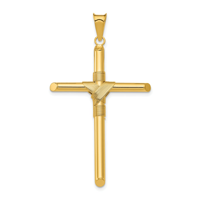 14K Polished w/Center Wrap Tube Cross Pendant-K6186
