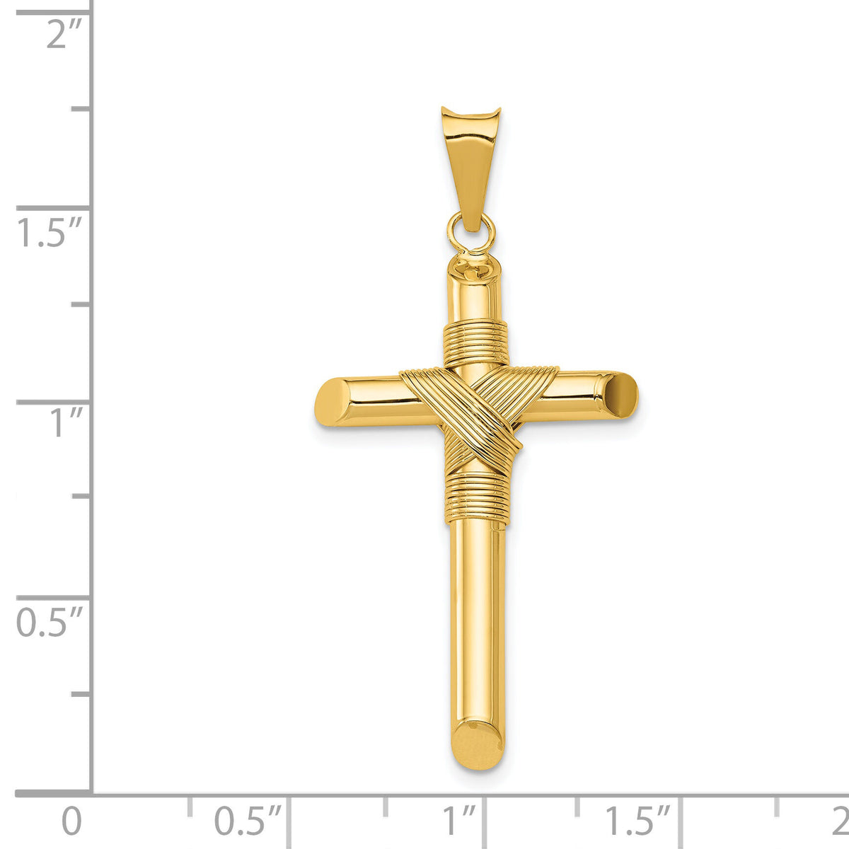 14K Polished w/Center Wrap Tube Cross Pendant-K6187