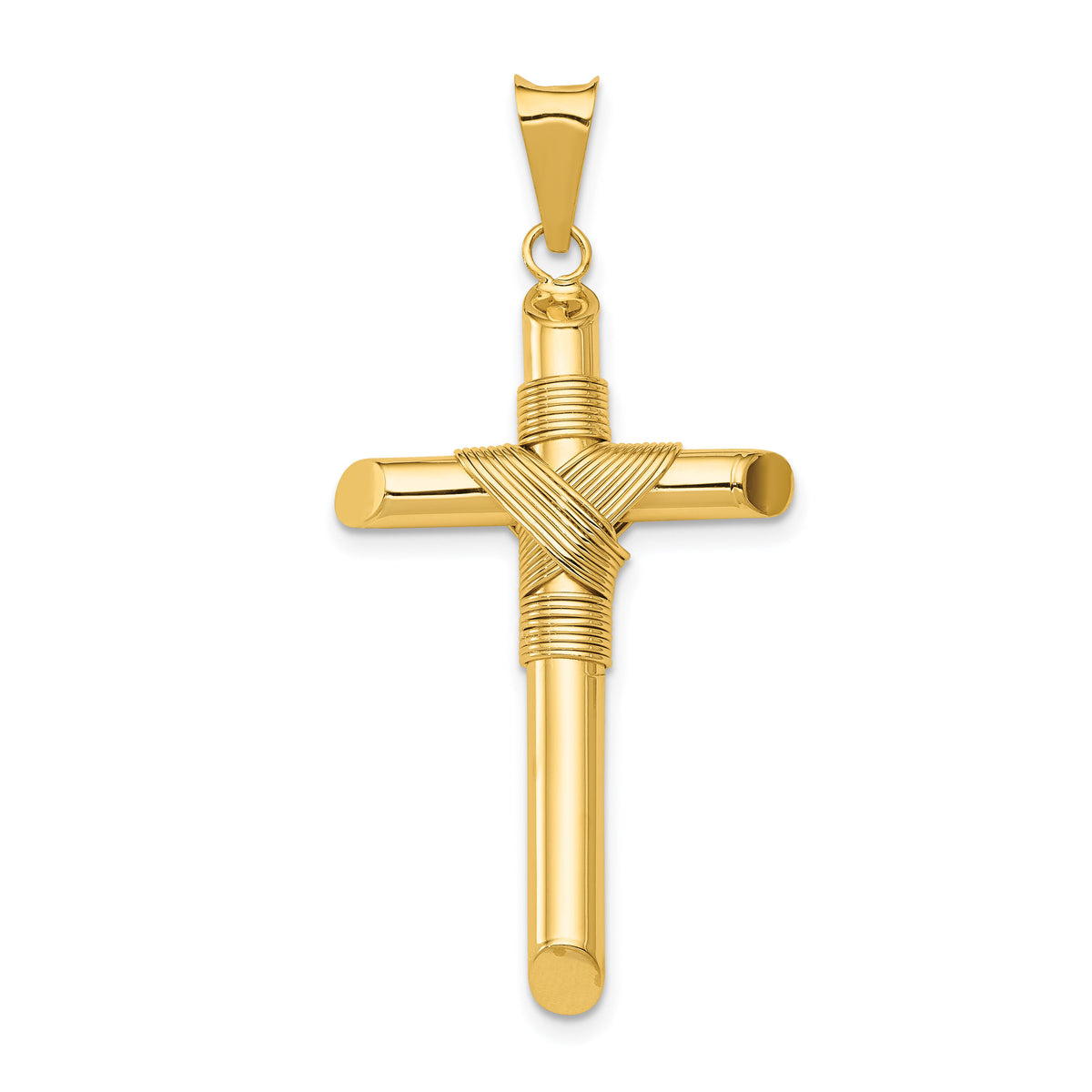 14K Polished w/Center Wrap Tube Cross Pendant-K6187