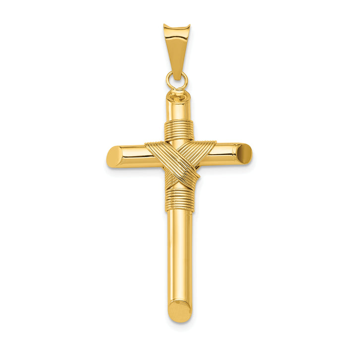 14K Polished w/Center Wrap Tube Cross Pendant-K6187