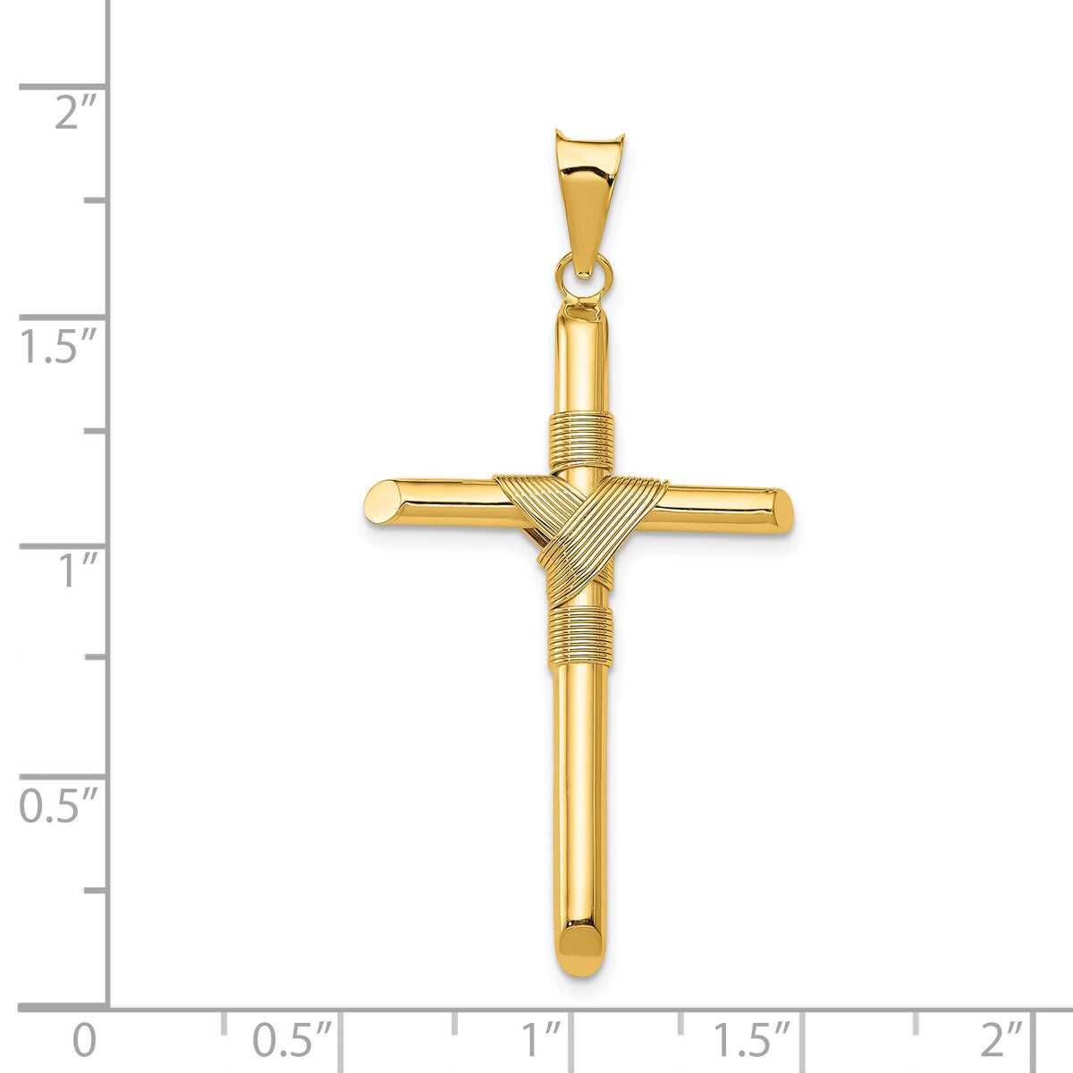 14K Polished w/Center Wrap Tube Cross Pendant-K6188
