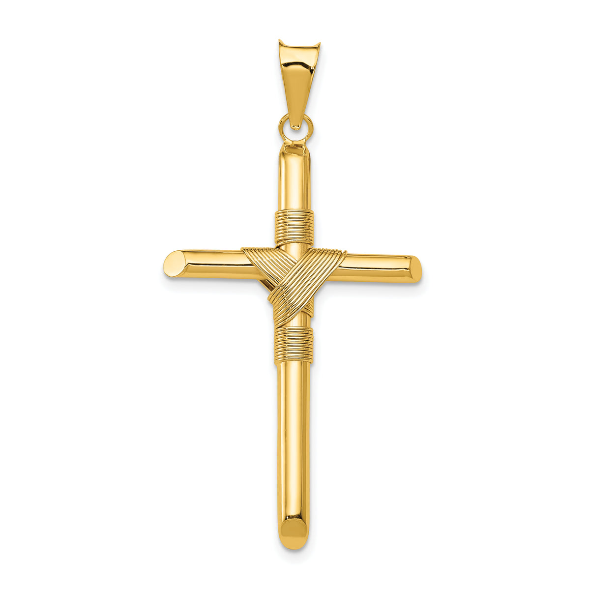 14K Polished w/Center Wrap Tube Cross Pendant-K6188