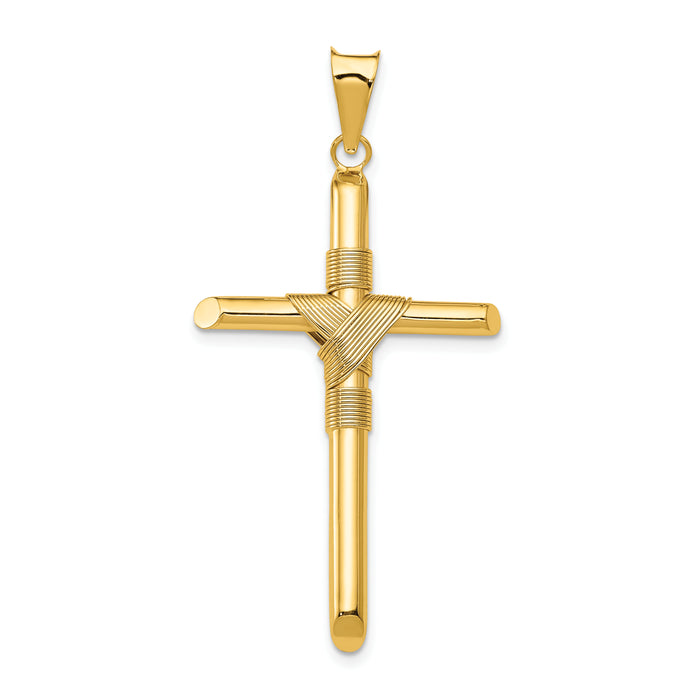 14K Polished w/Center Wrap Tube Cross Pendant-K6188
