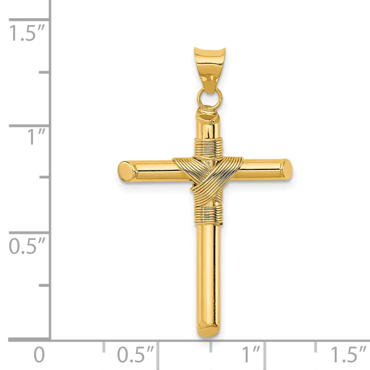 14K Polished w/Center Wrap Tube Cross Pendant-K6189