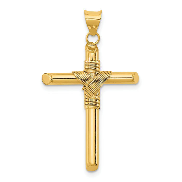 14K Polished w/Center Wrap Tube Cross Pendant-K6189