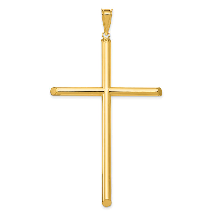 14k Polished Tube Cross Pendant-K6190