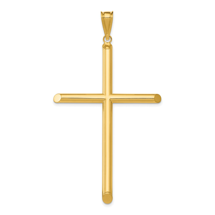 14k Polished Tube Cross Pendant-K6191