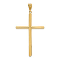14k Polished Tube Cross Pendant-K6192