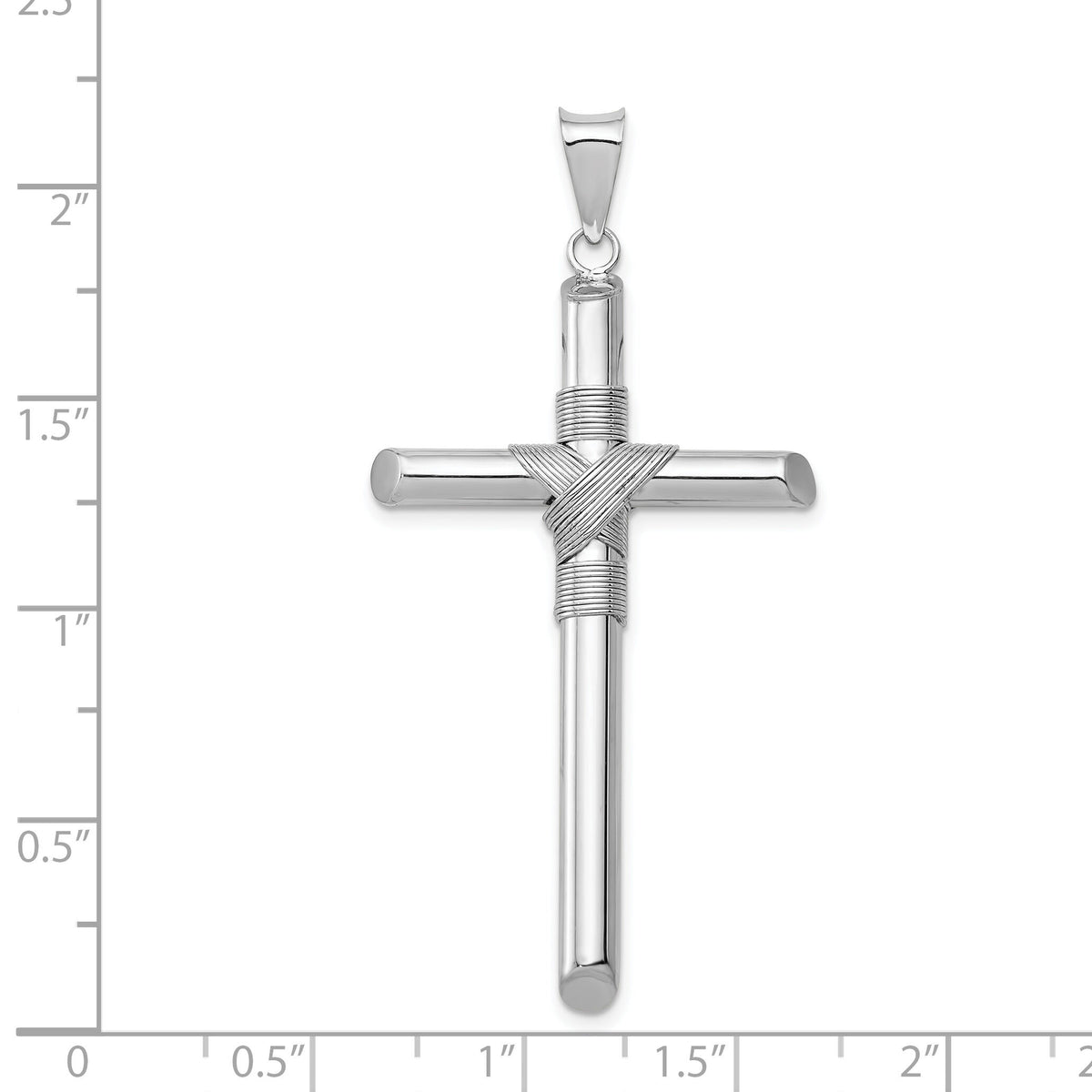 14K White Gold w/Center Wrap Tube Cross Pendant-K6195