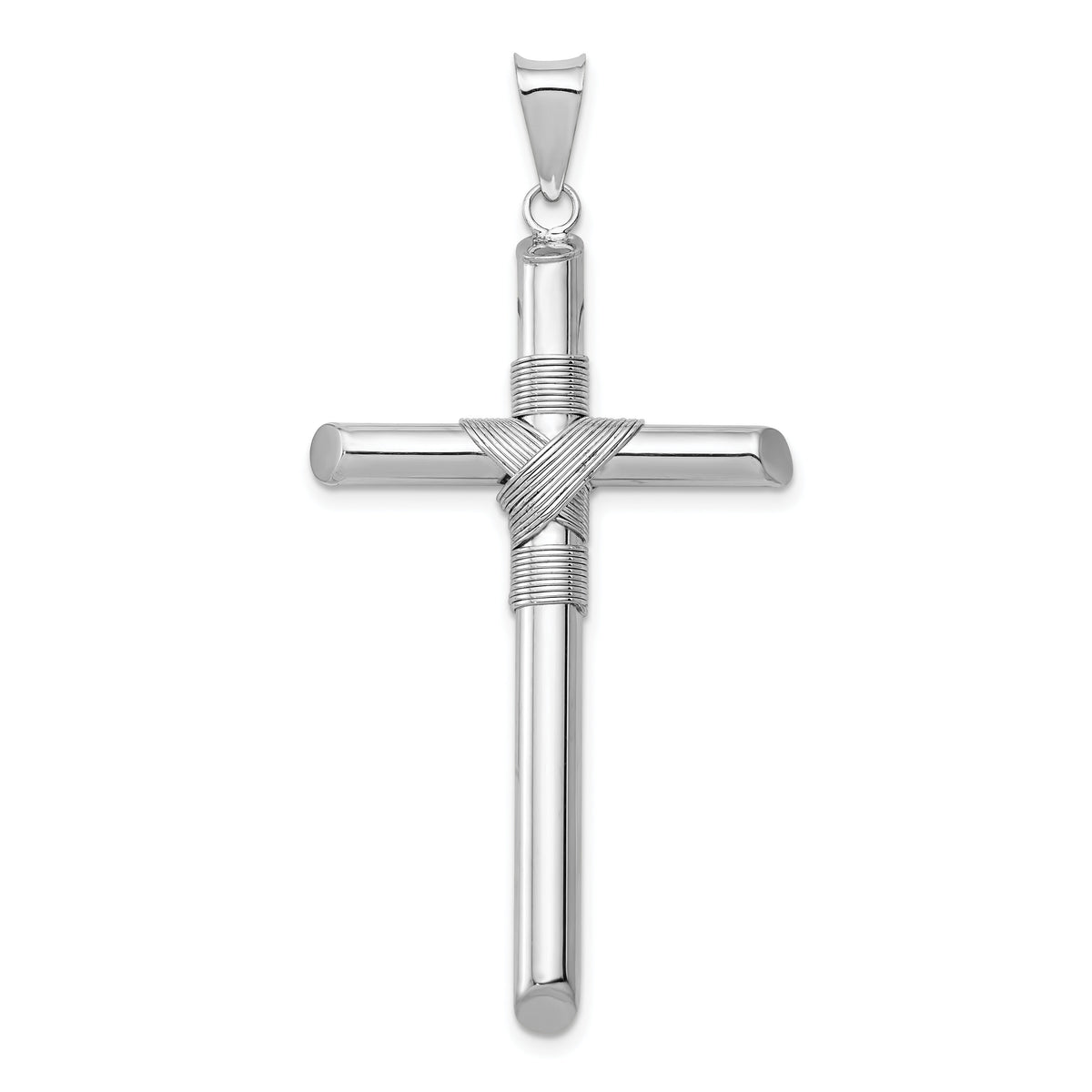 14K White Gold w/Center Wrap Tube Cross Pendant-K6195