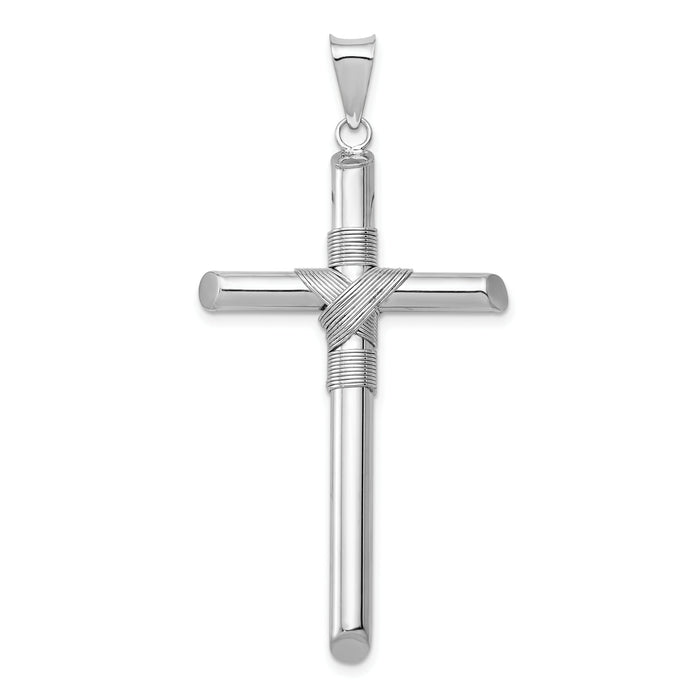 14K White Gold w/Center Wrap Tube Cross Pendant-K6195