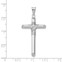 14K White Gold w/Center Wrap Tube Cross Pendant-K6196