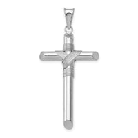 14K White Gold w/Center Wrap Tube Cross Pendant-K6196