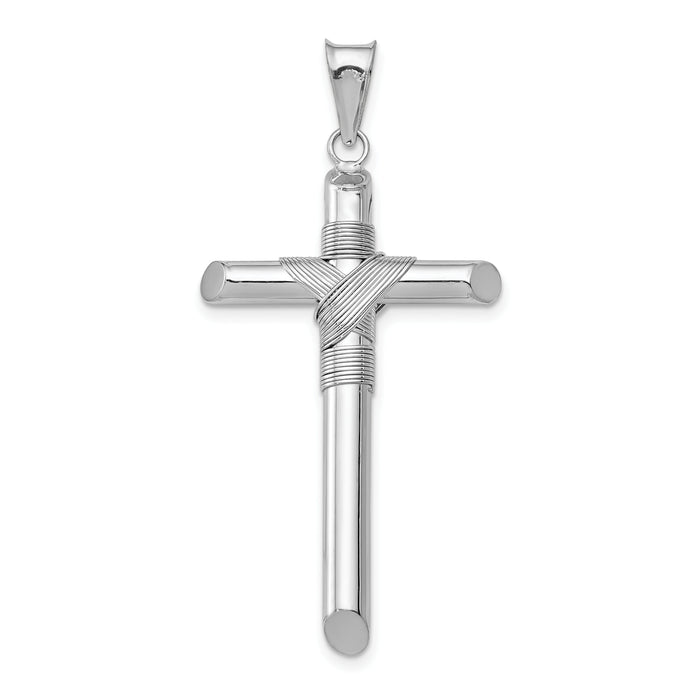 14K White Gold w/Center Wrap Tube Cross Pendant-K6196