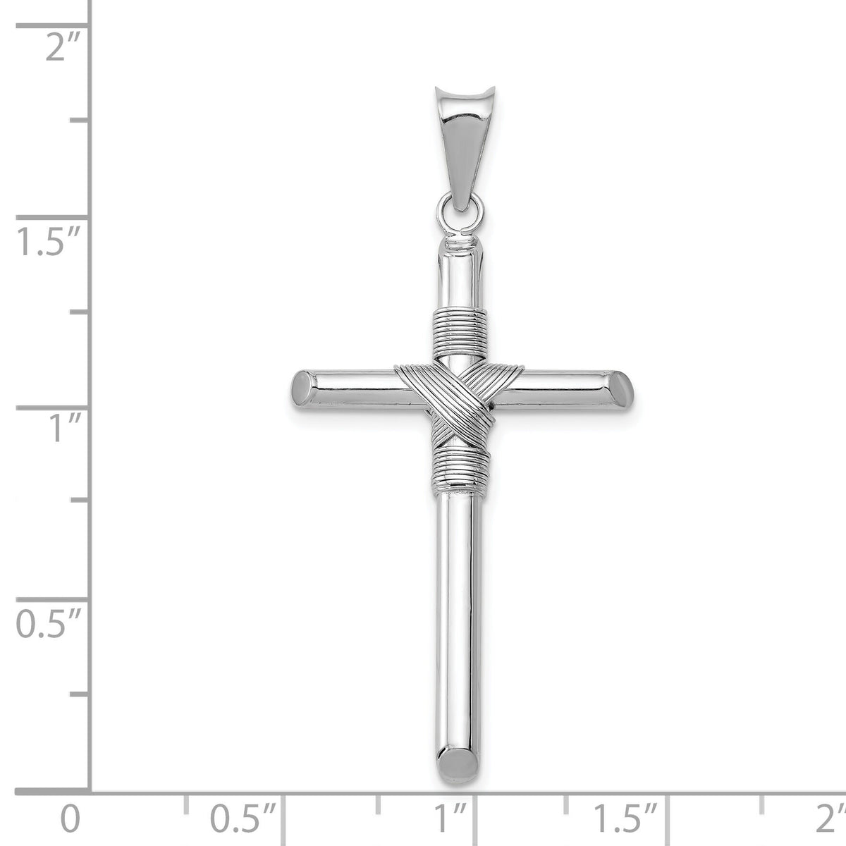 14K White Gold w/Center Wrap Tube Cross Pendant-K6198