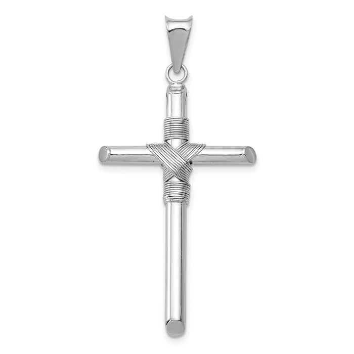 14K White Gold w/Center Wrap Tube Cross Pendant-K6198