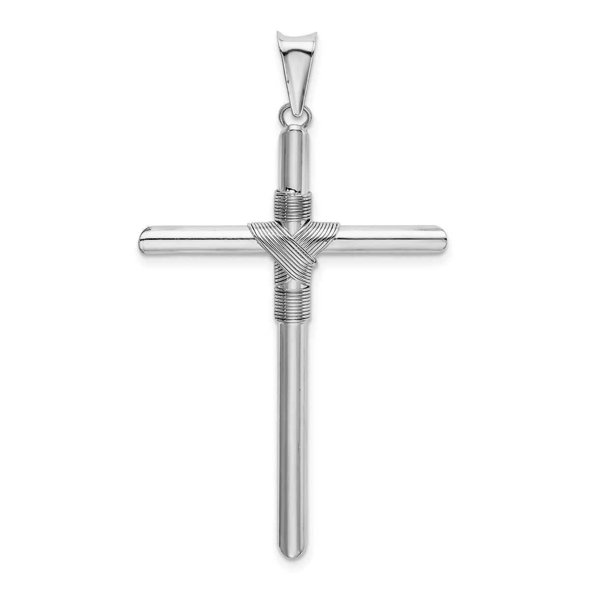14K White Gold w/Center Wrap Tube Cross Pendant-K6199