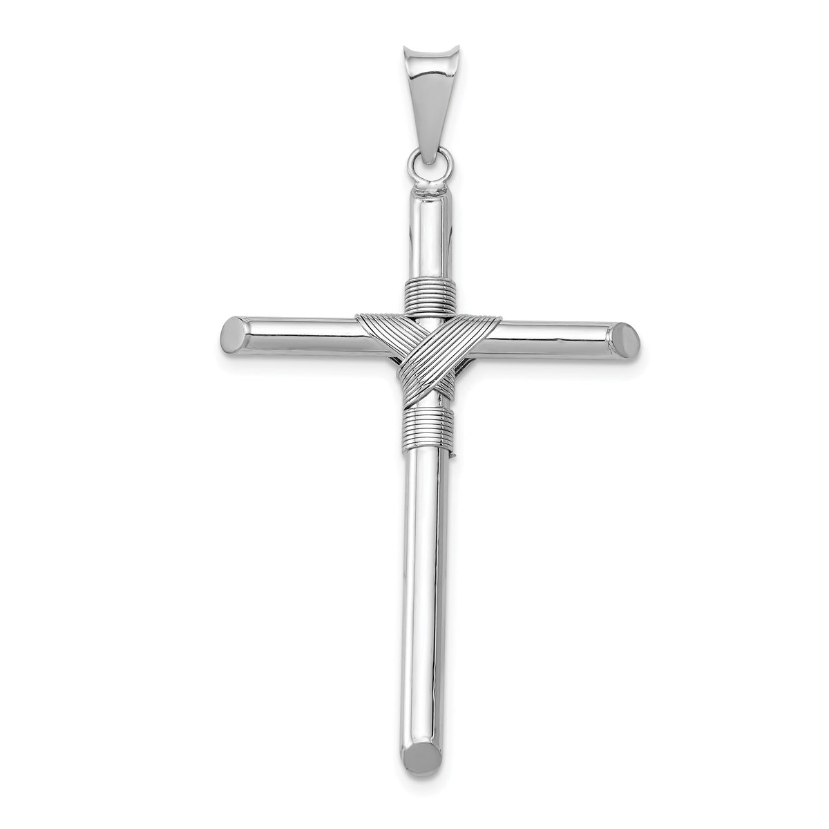 14K White Gold w/Center Wrap Tube Cross Pendant-K6199
