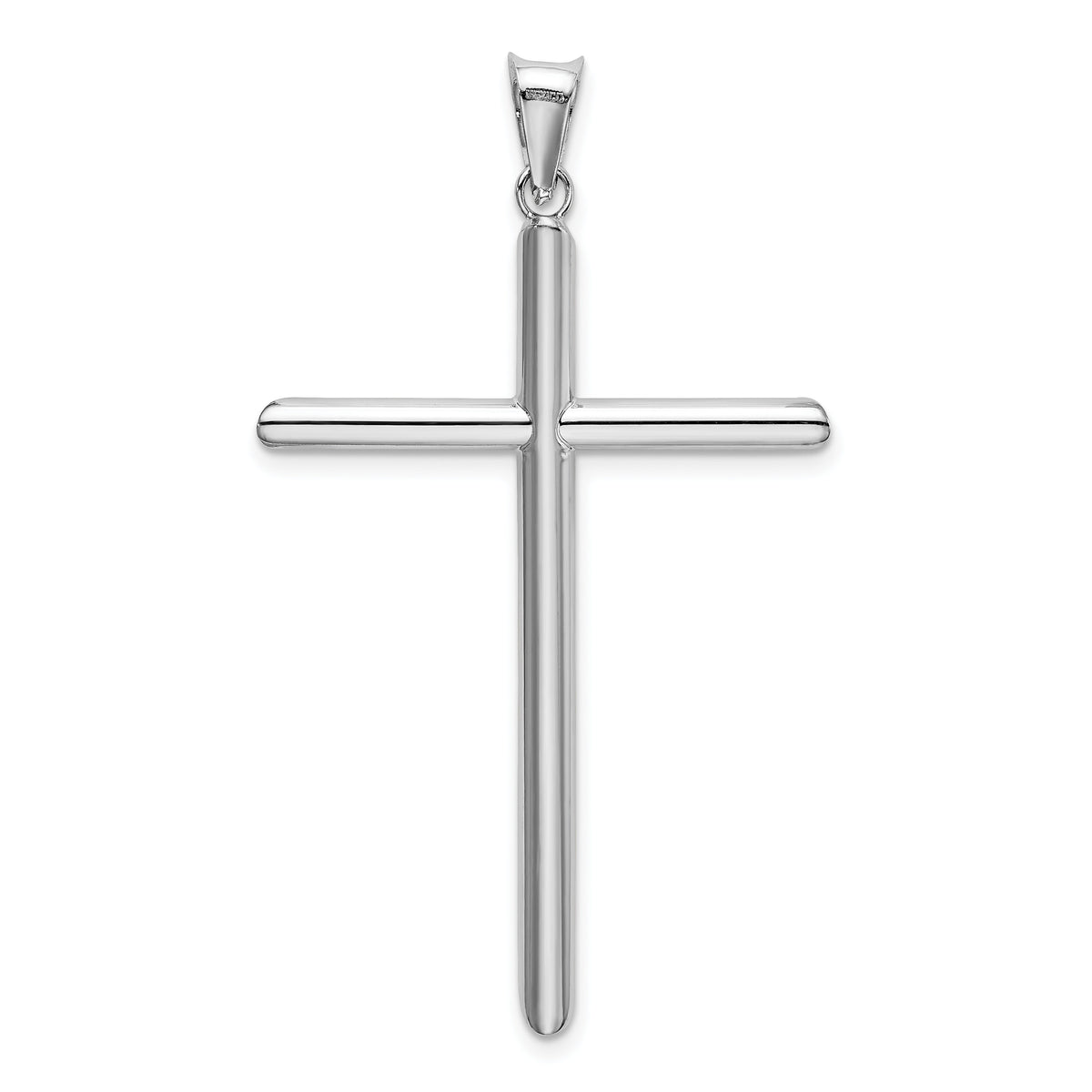 14k White Gold Polished Tube Cross Pendant-K6202