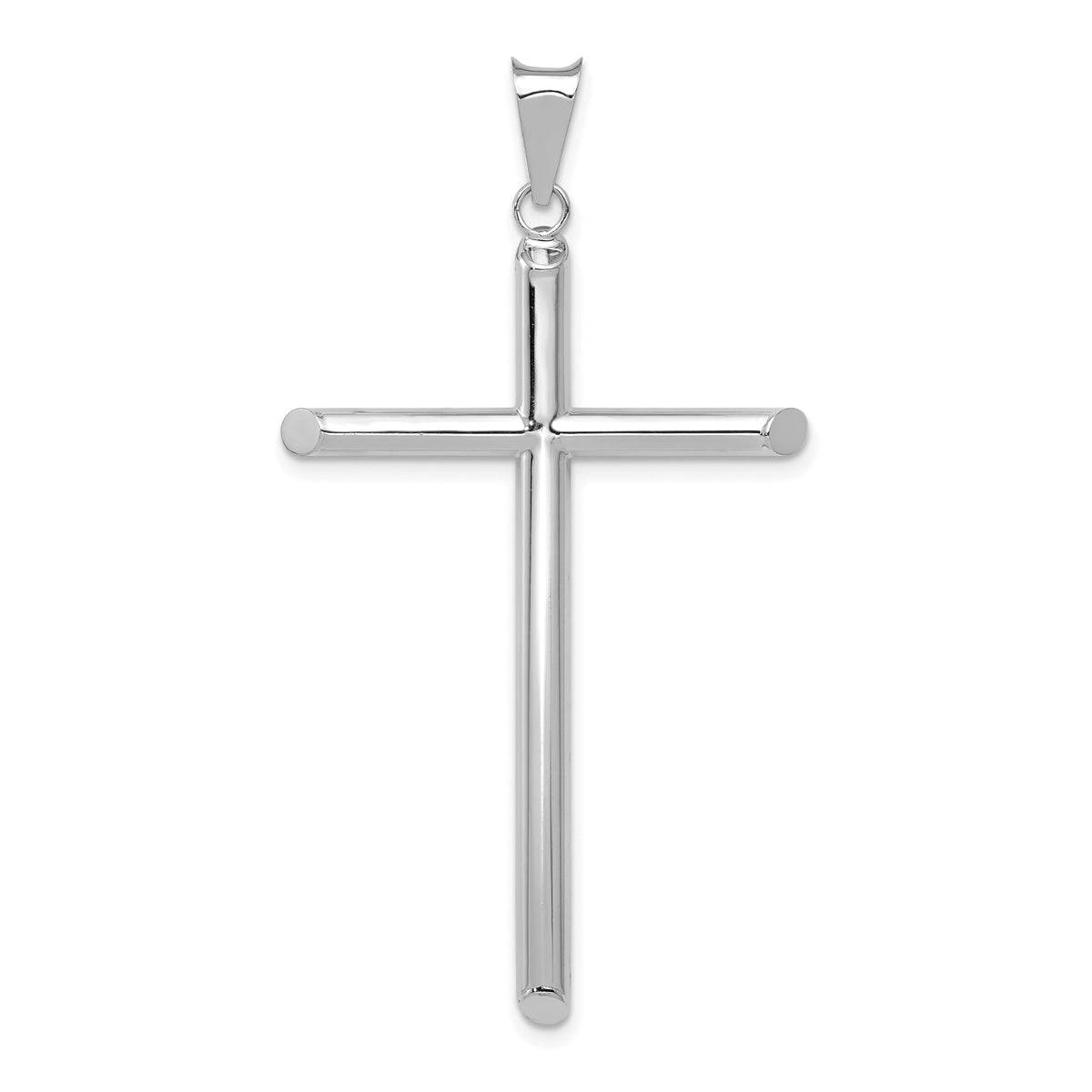 14k White Gold Polished Tube Cross Pendant-K6202