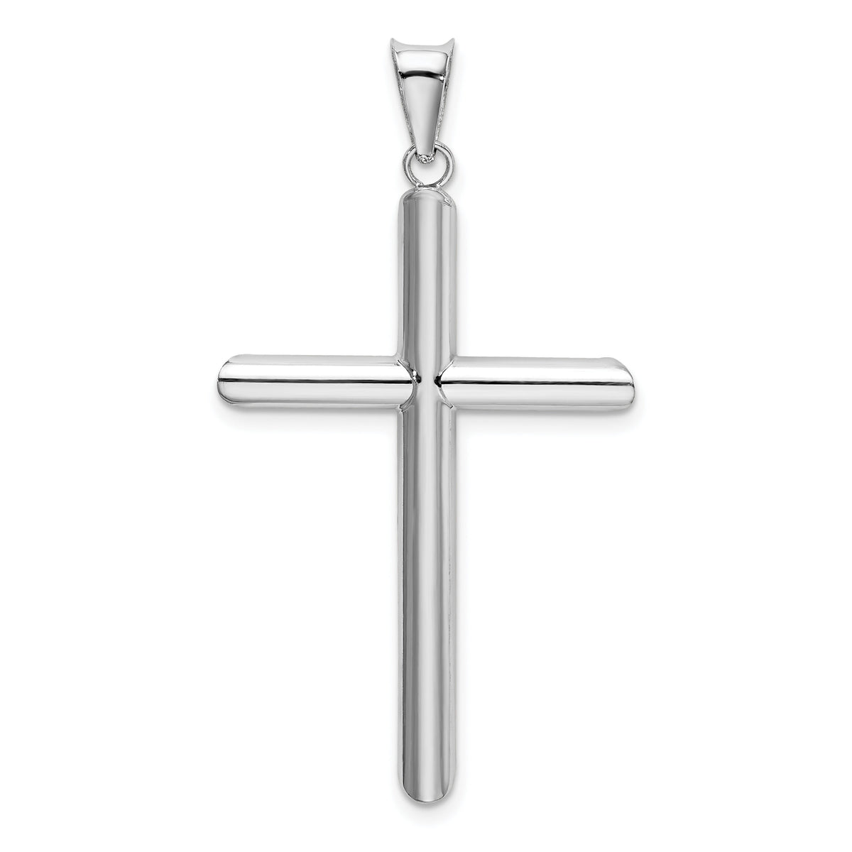 14k White Gold Polished Tube Cross Pendant-K6203