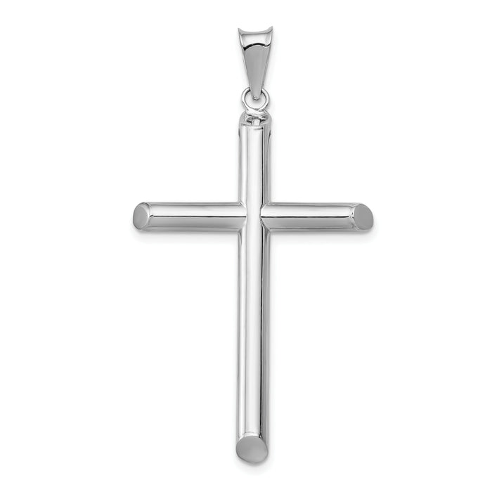 14k White Gold Polished Tube Cross Pendant-K6203