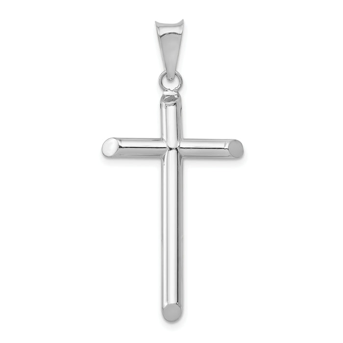 14k White Gold Polished Tube Cross Pendant-K6204