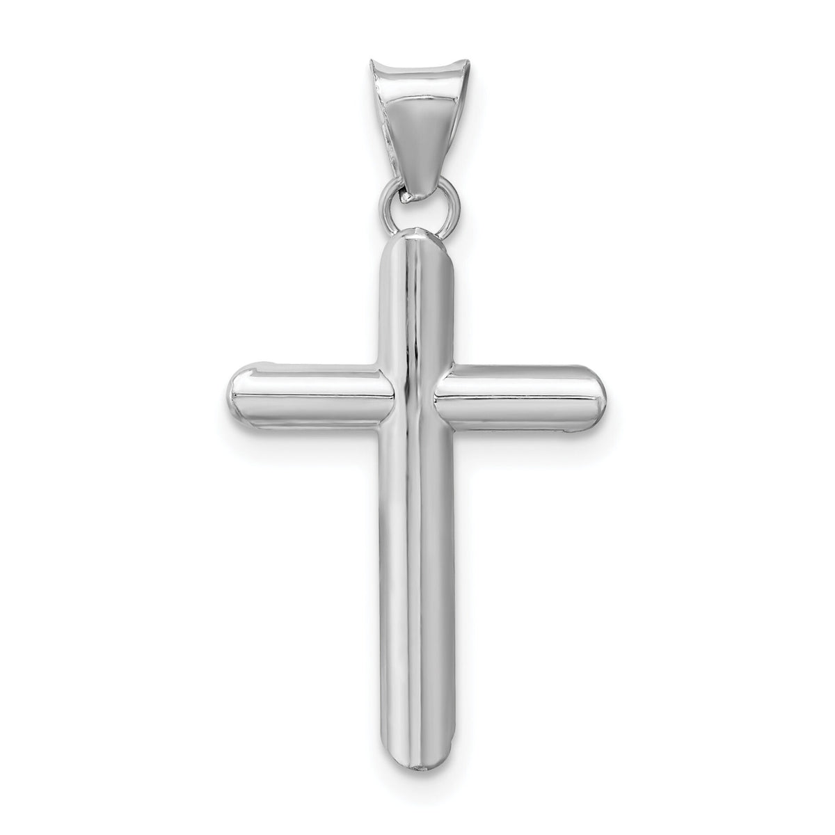 14k White Gold Polished Tube Cross Pendant-K6205