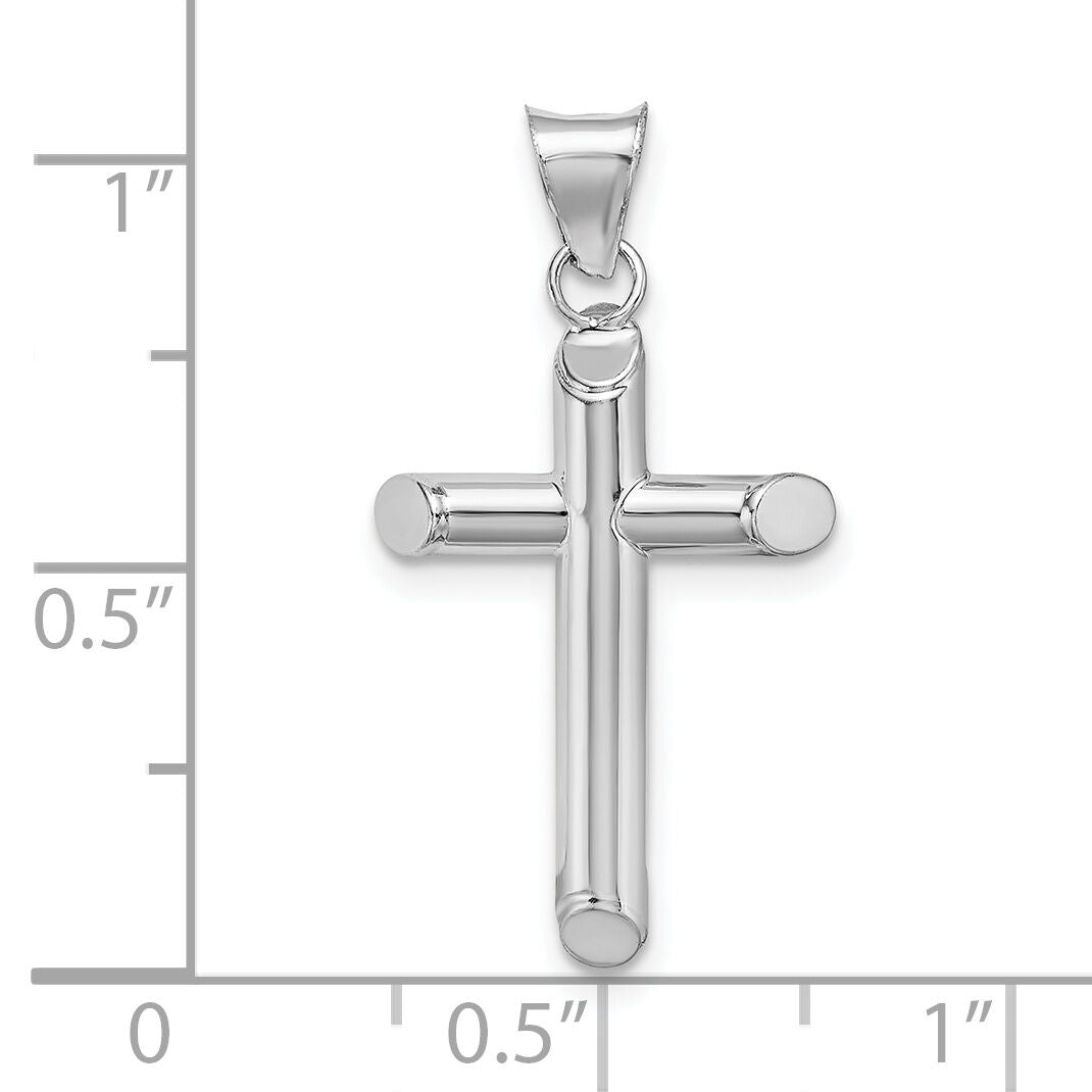 14k White Gold Polished Tube Cross Pendant-K6205