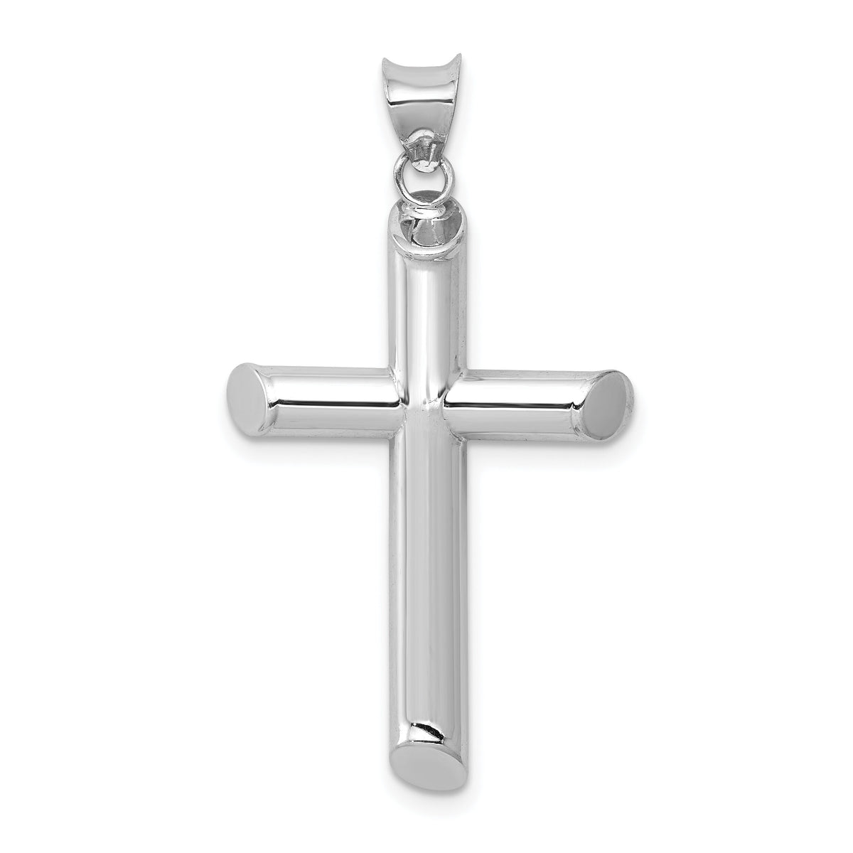 14k White Gold Polished Tube Cross Pendant-K6206
