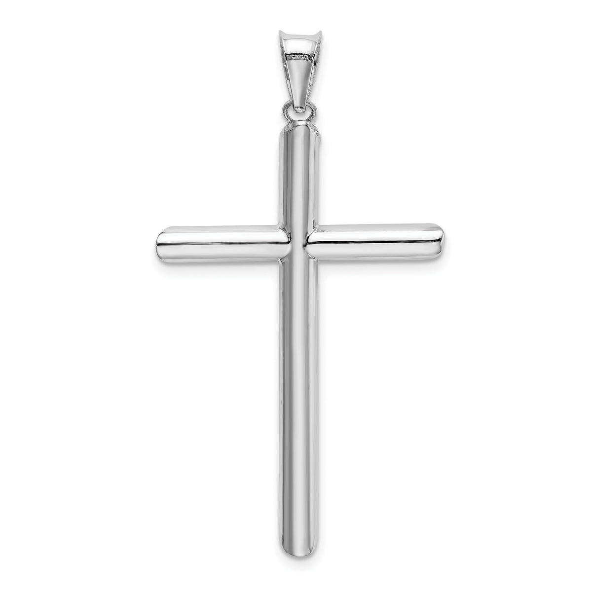 14k White Gold Polished Tube Cross Pendant-K6207