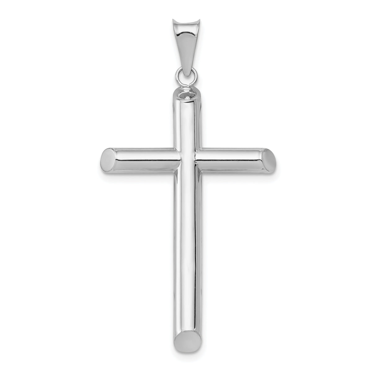 14k White Gold Polished Tube Cross Pendant-K6207