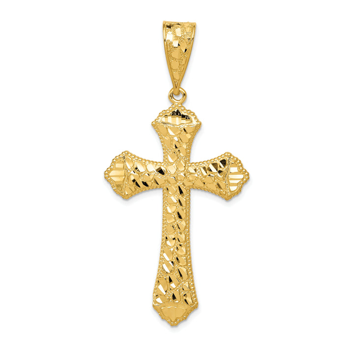 14k Diamond-cut Budded Cross Pendant-K6223