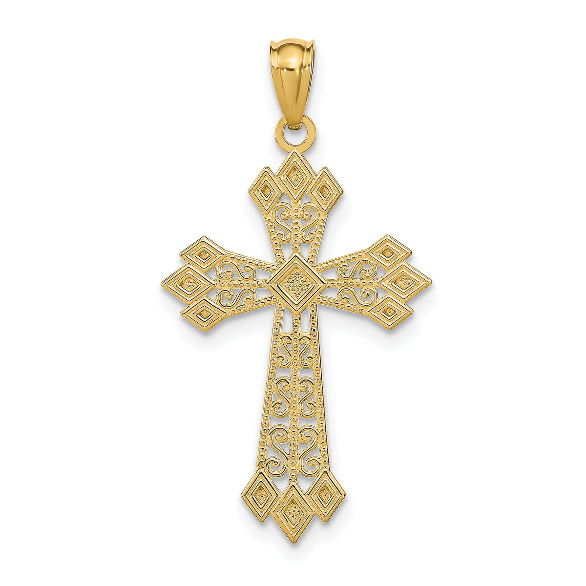 14k Diamond-cut Polished Filigree Cross Pendant-K6238