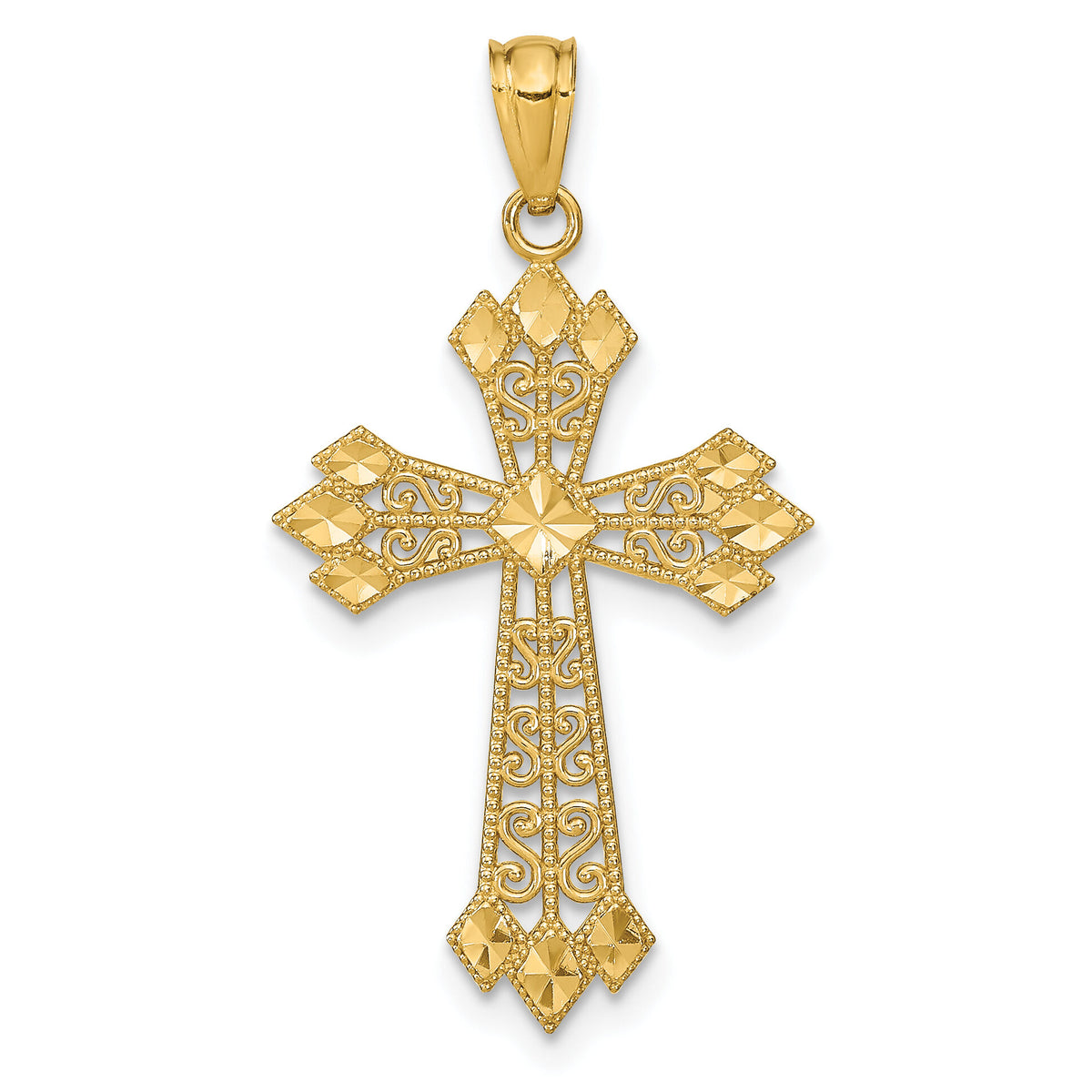 14k Diamond-cut Polished Filigree Cross Pendant-K6238