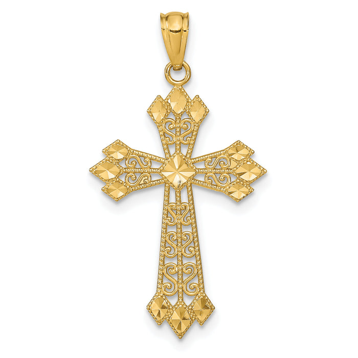 14k Diamond-cut Polished Filigree Cross Pendant-K6238