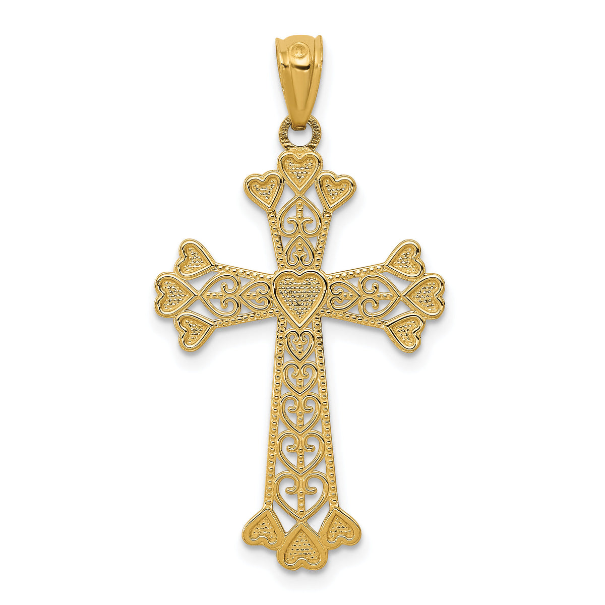 14k Diamond-cut Polished Filigree Hearts Cross Pendant-K6241