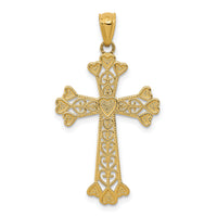 14k Diamond-cut Polished Filigree Hearts Cross Pendant-K6241