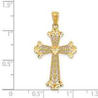14k Diamond-cut Polished Filigree Hearts Cross Pendant-K6241