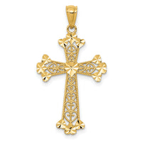 14k Diamond-cut Polished Filigree Hearts Cross Pendant-K6241