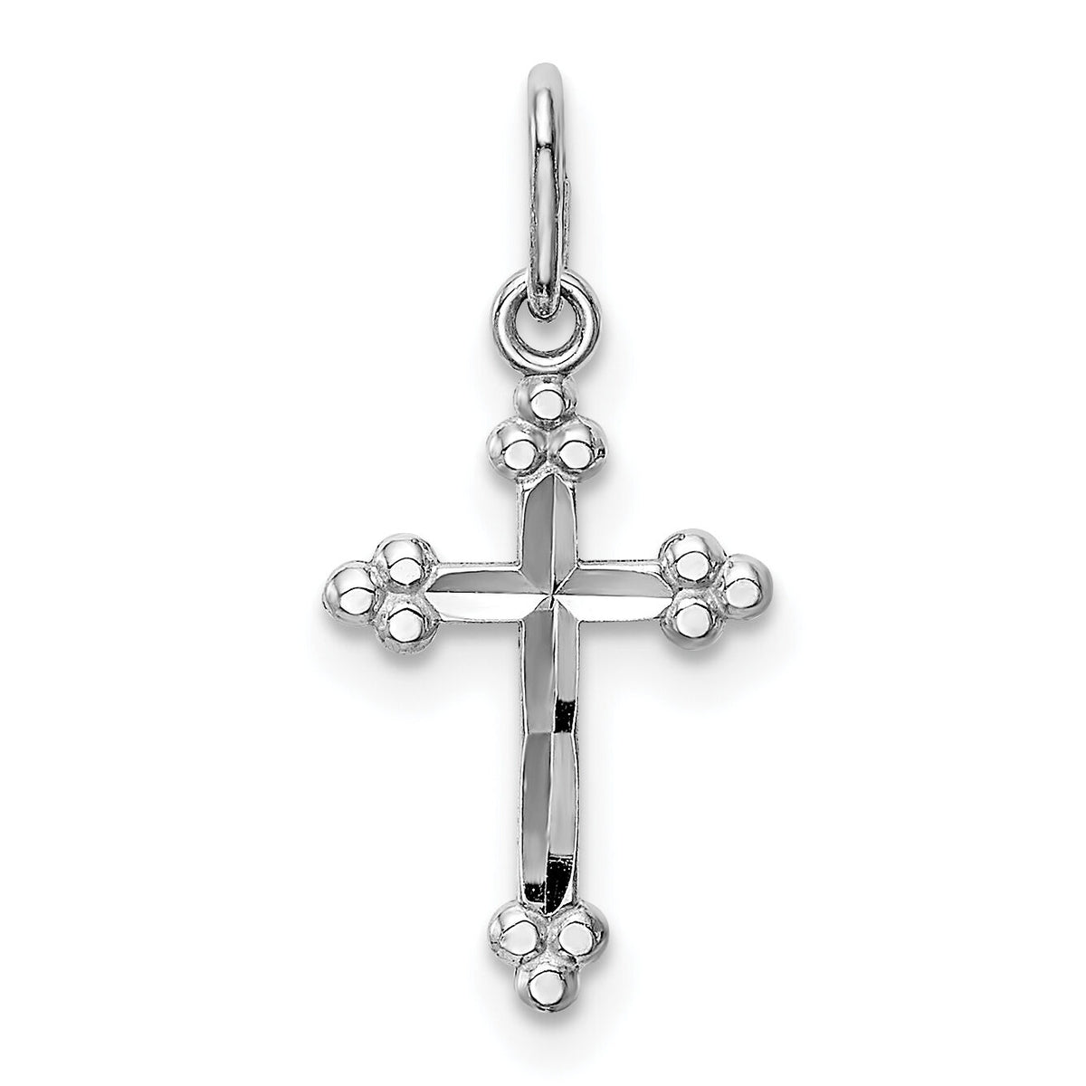 14k White Gold Polished D/C Small Budded Cross Charm-K6245