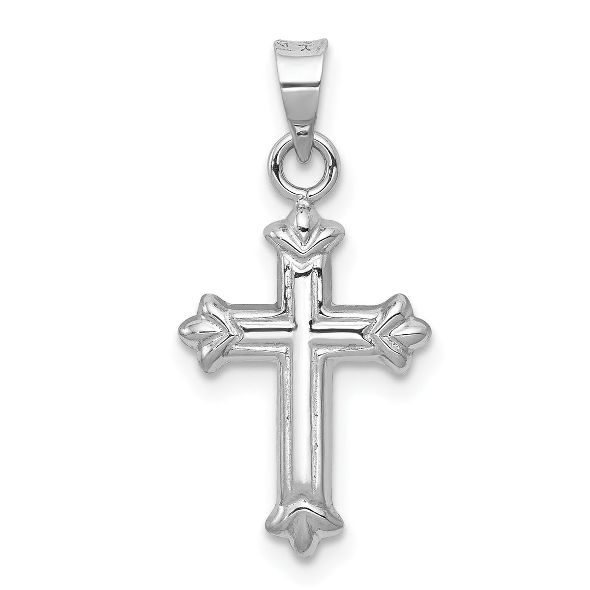 14k White Gold Fleur de Lis Hollow Cross Charm-K6249
