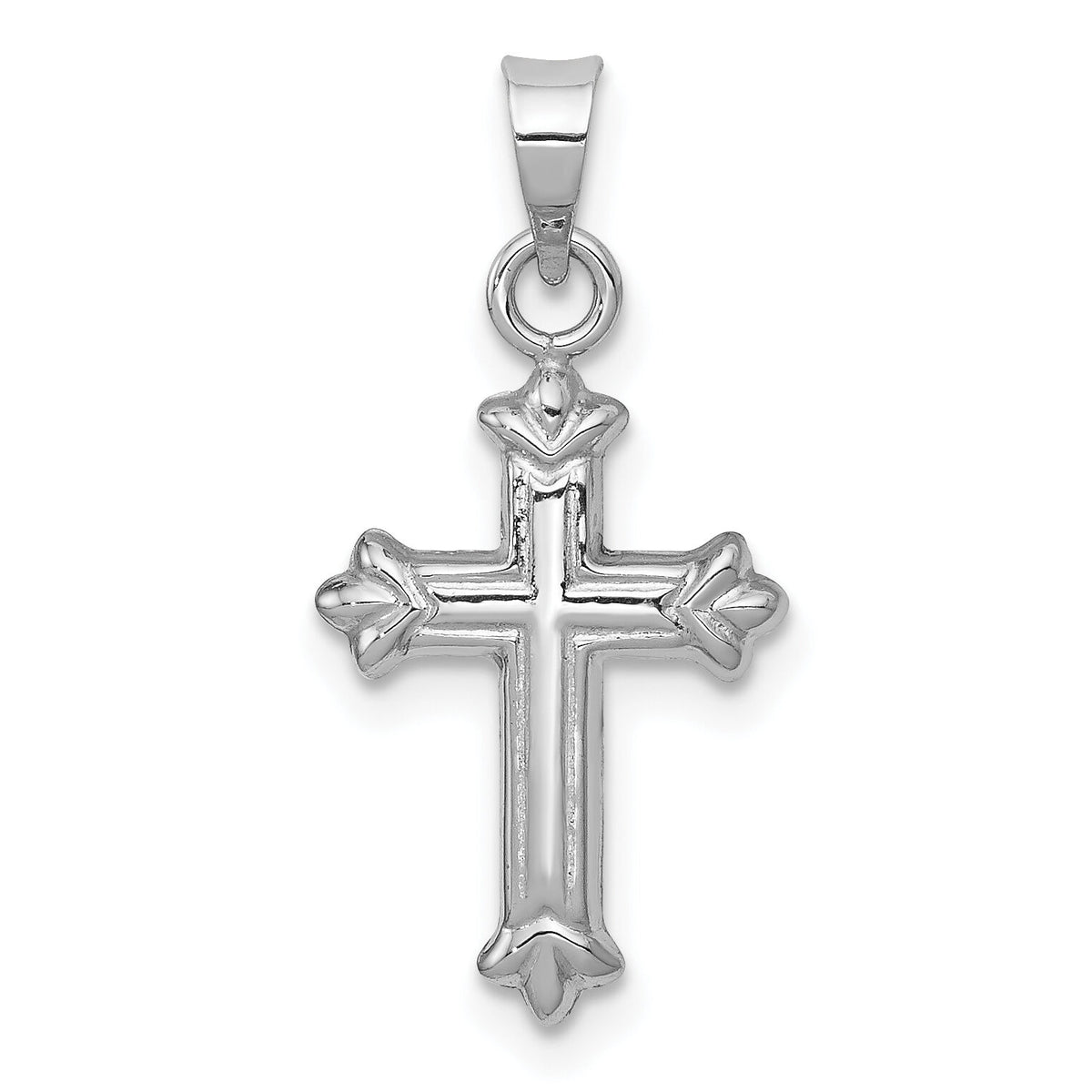 14k White Gold Fleur de Lis Hollow Cross Charm-K6249