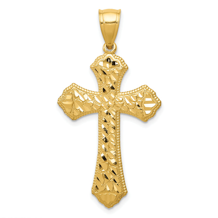 14k Diamond-cut Budded Cross Pendant-K6254
