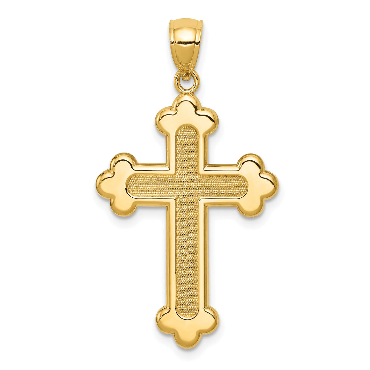 14K Satin and Polished Budded Cross Pendant-K6256