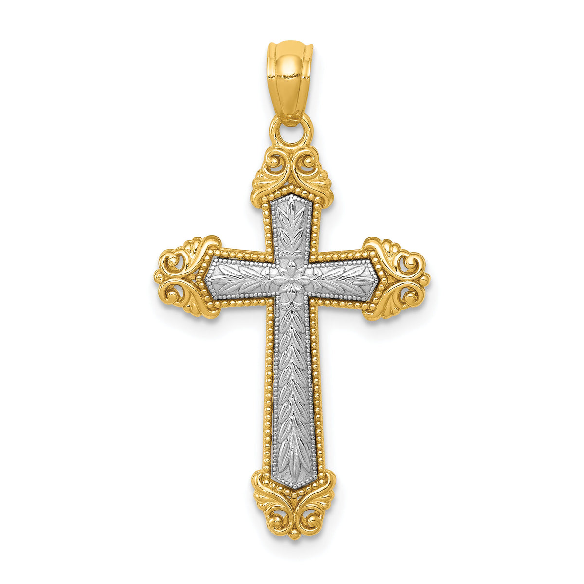 14k Two-tone Polished Cross Pendant-K6265