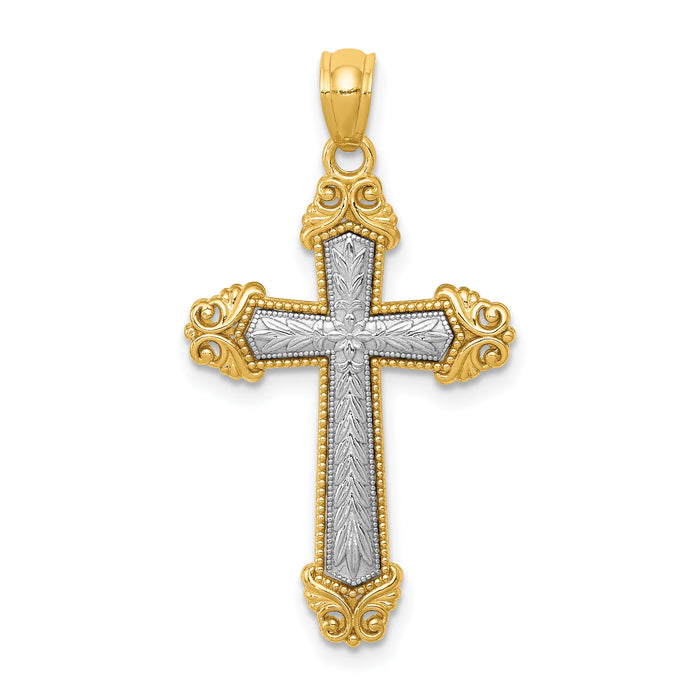 14k Two-tone Polished Cross Pendant-K6265